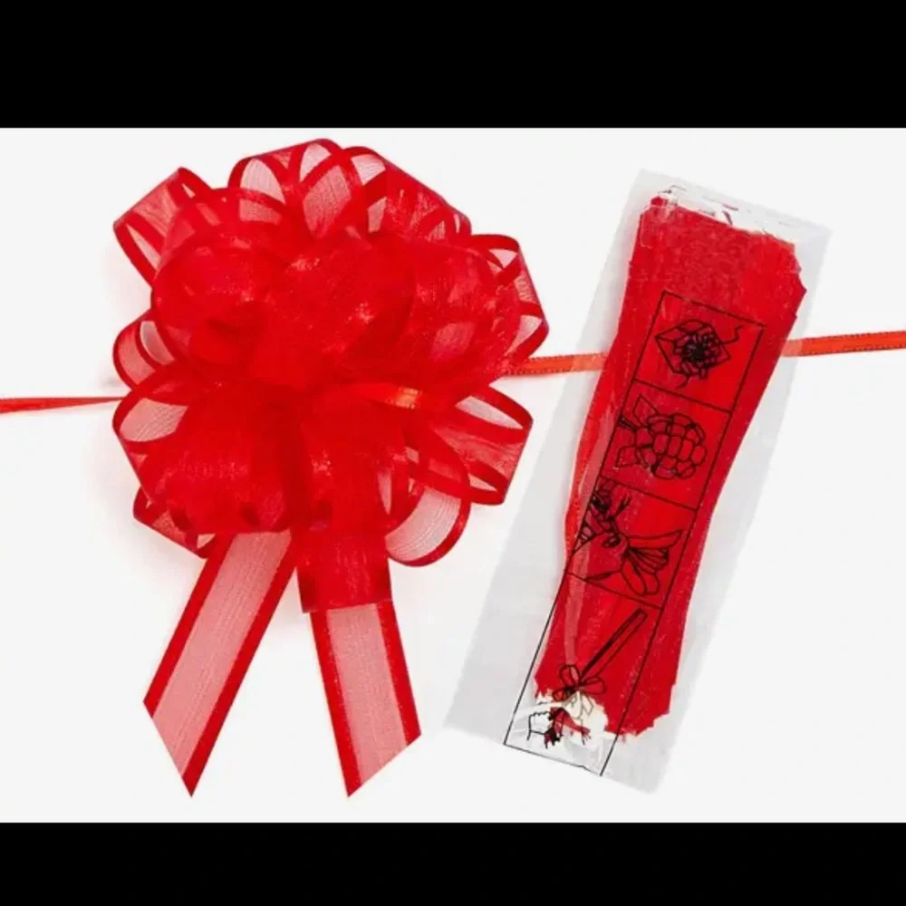 6 pack Red Sheer And Metallic Gift Pull Bows